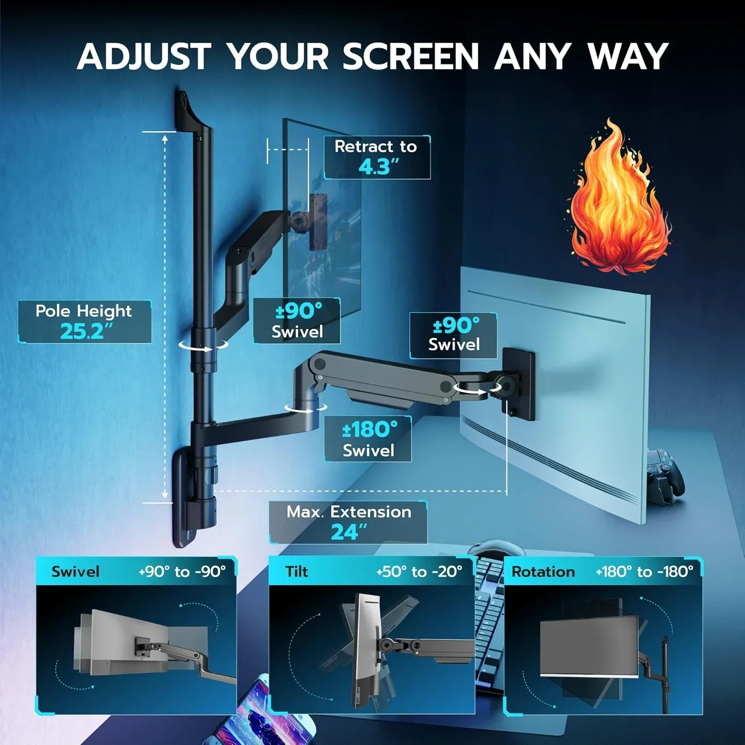 Dual Monitor Wall Mount for 17 - Adjustable Monitor Mount avaliação e preço
