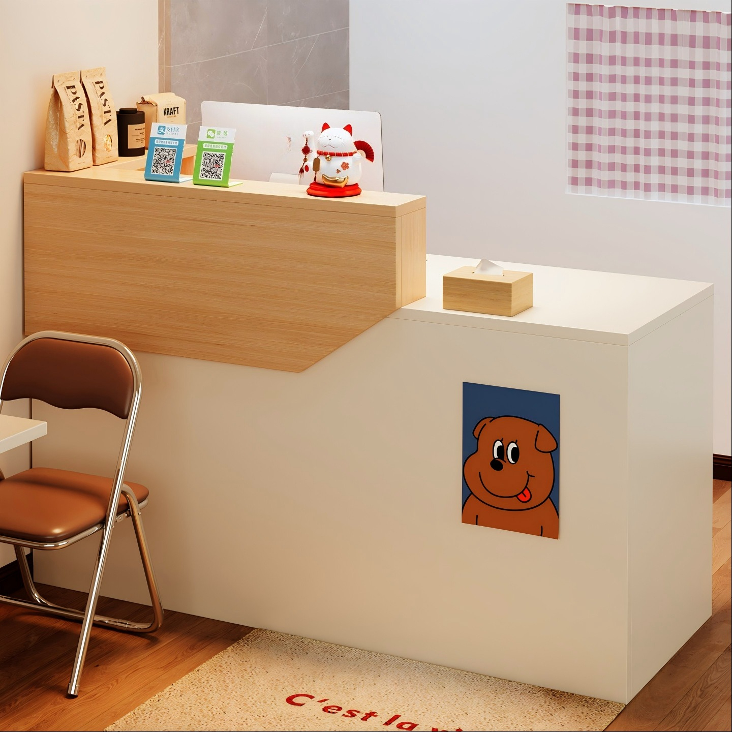 Small checkout page with corne - Reception Desk Counter avaliação e preço